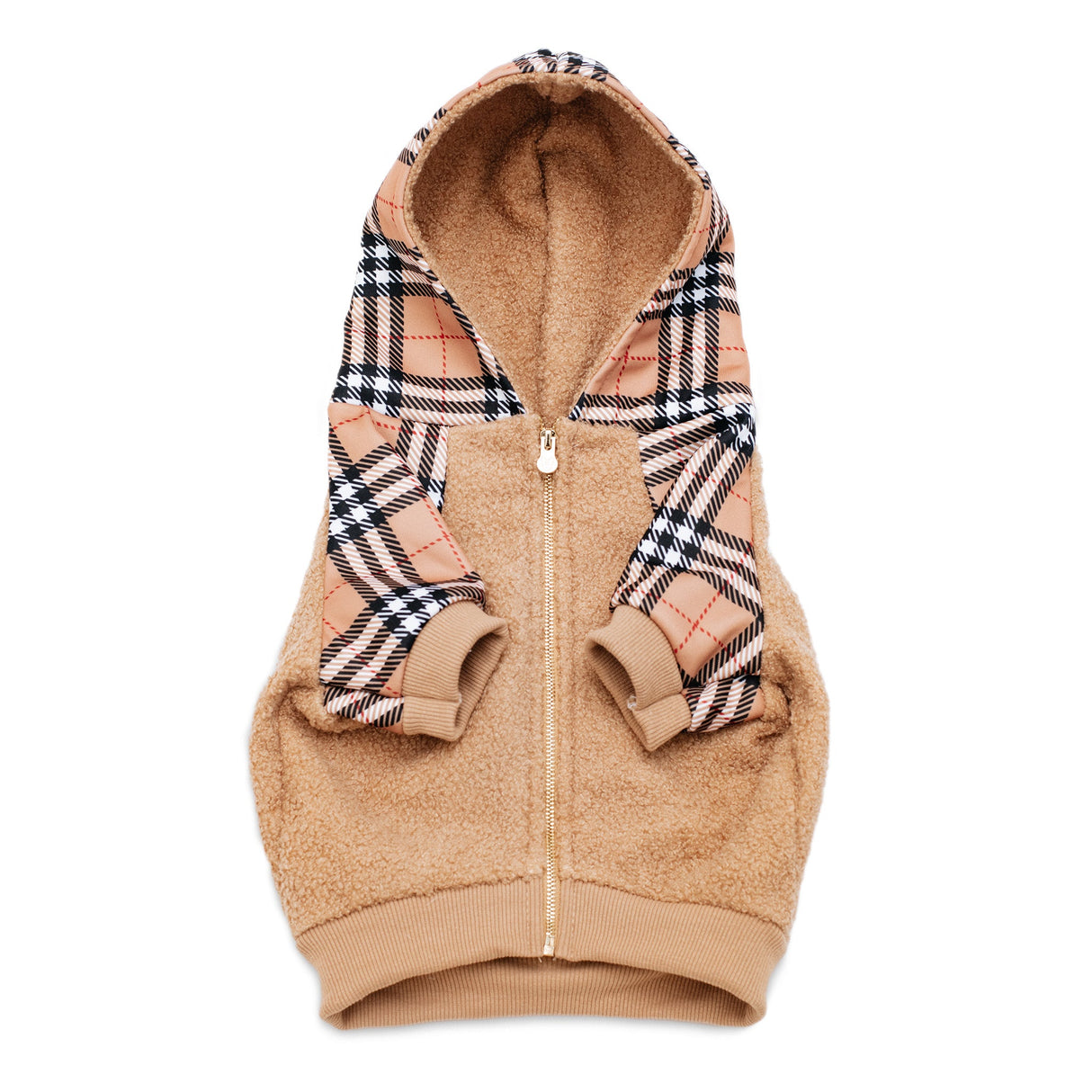 Frenchie Dog Hoodie - Tan Tartan from Frenchie Bulldog
