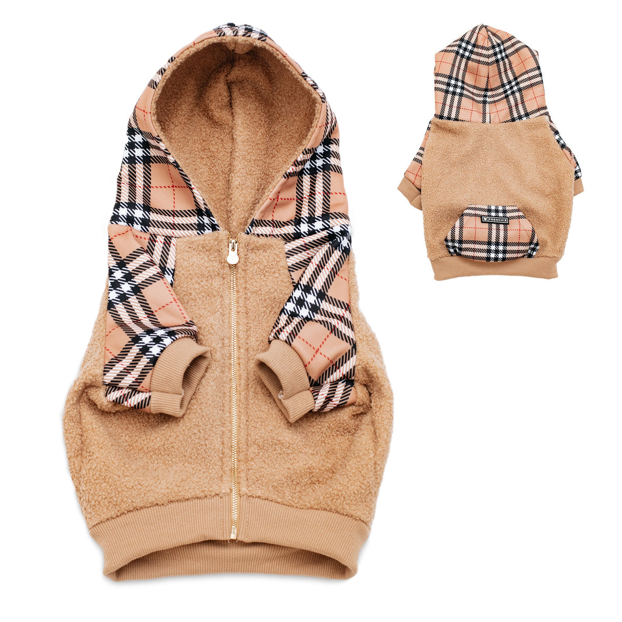 Frenchie Dog Hoodie - Tan Tartan from Frenchie Bulldog