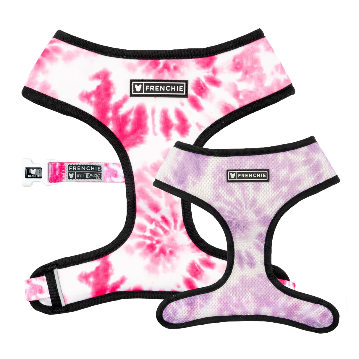 Frenchie Duo Reversible Harness - Pink Tie Dye from Frenchie Bulldog