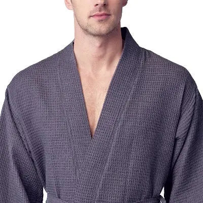 Waffle Kimono Spa Bathrobe for Men -  Absorbent, Lightweight From Lotus Linen