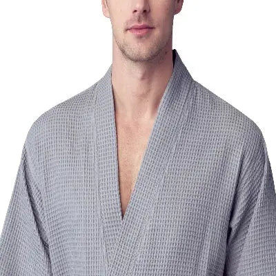 Waffle Kimono Spa Bathrobe for Men -  Absorbent, Lightweight From Lotus Linen