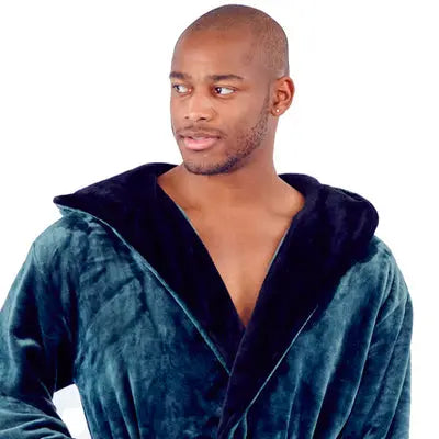 Hooded Plush Bathrobe for Men From Lotus Linen