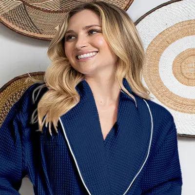 Piped Waffle Bathrobe for Women From Lotus Linen