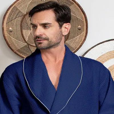 Premium Waffle Piping Robe for Men From Lotus Linen