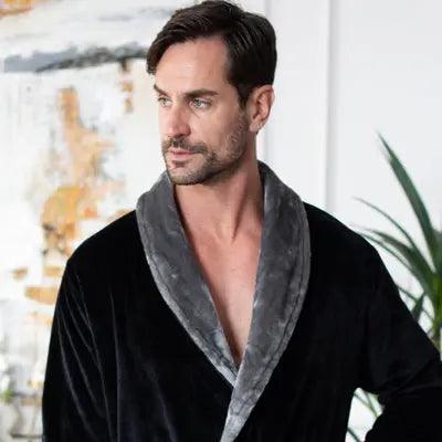 Fleece Bathrobe With Shawl Collar for Men From Lotus Linen