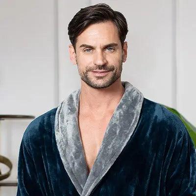 Fleece Bathrobe With Shawl Collar for Men From Lotus Linen