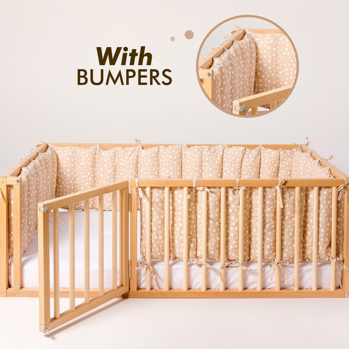 Full Montessori Floor Bed Frame for Toddlers with Fence from Goodevas