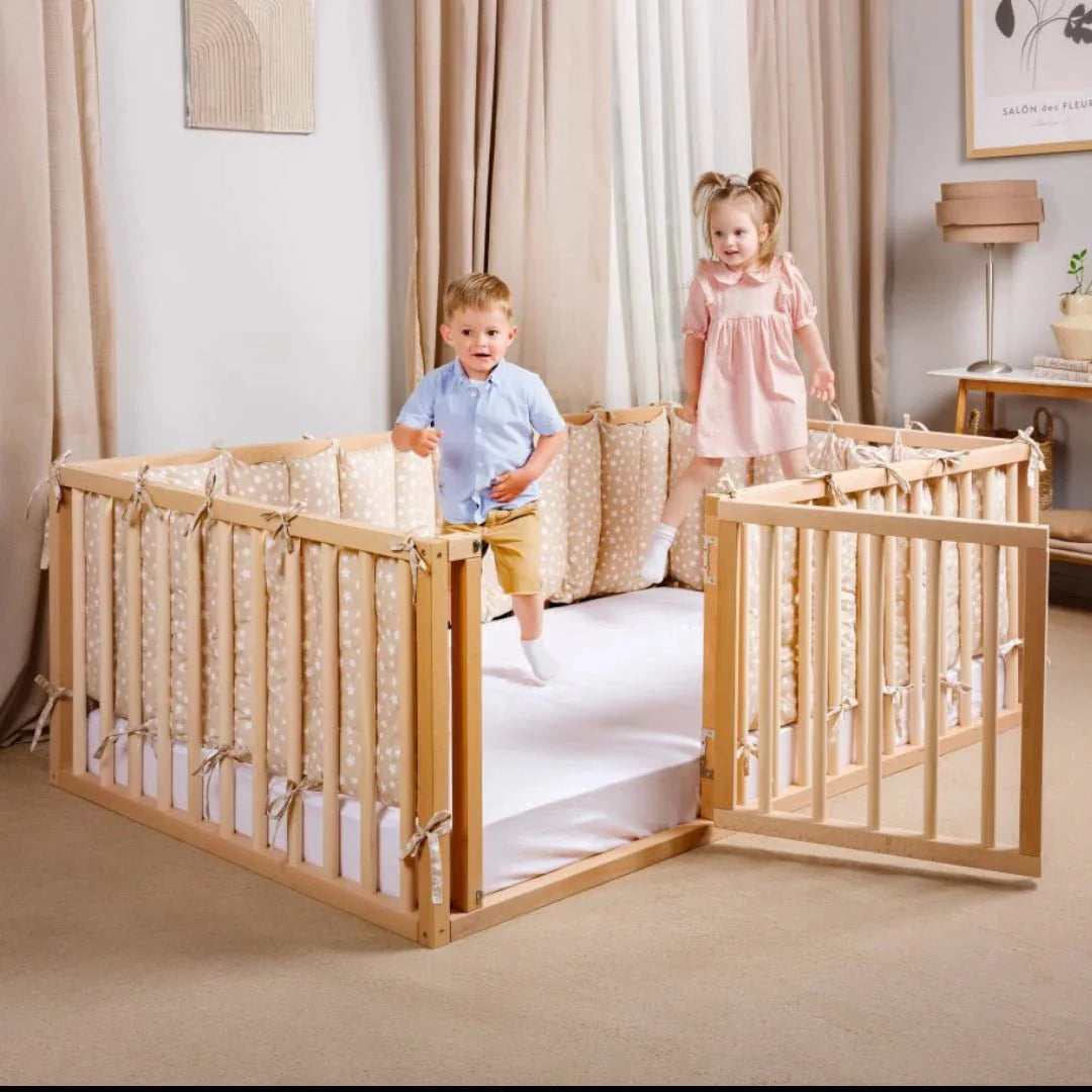 Full Montessori Floor Bed Frame for Toddlers with Fence from Goodevas