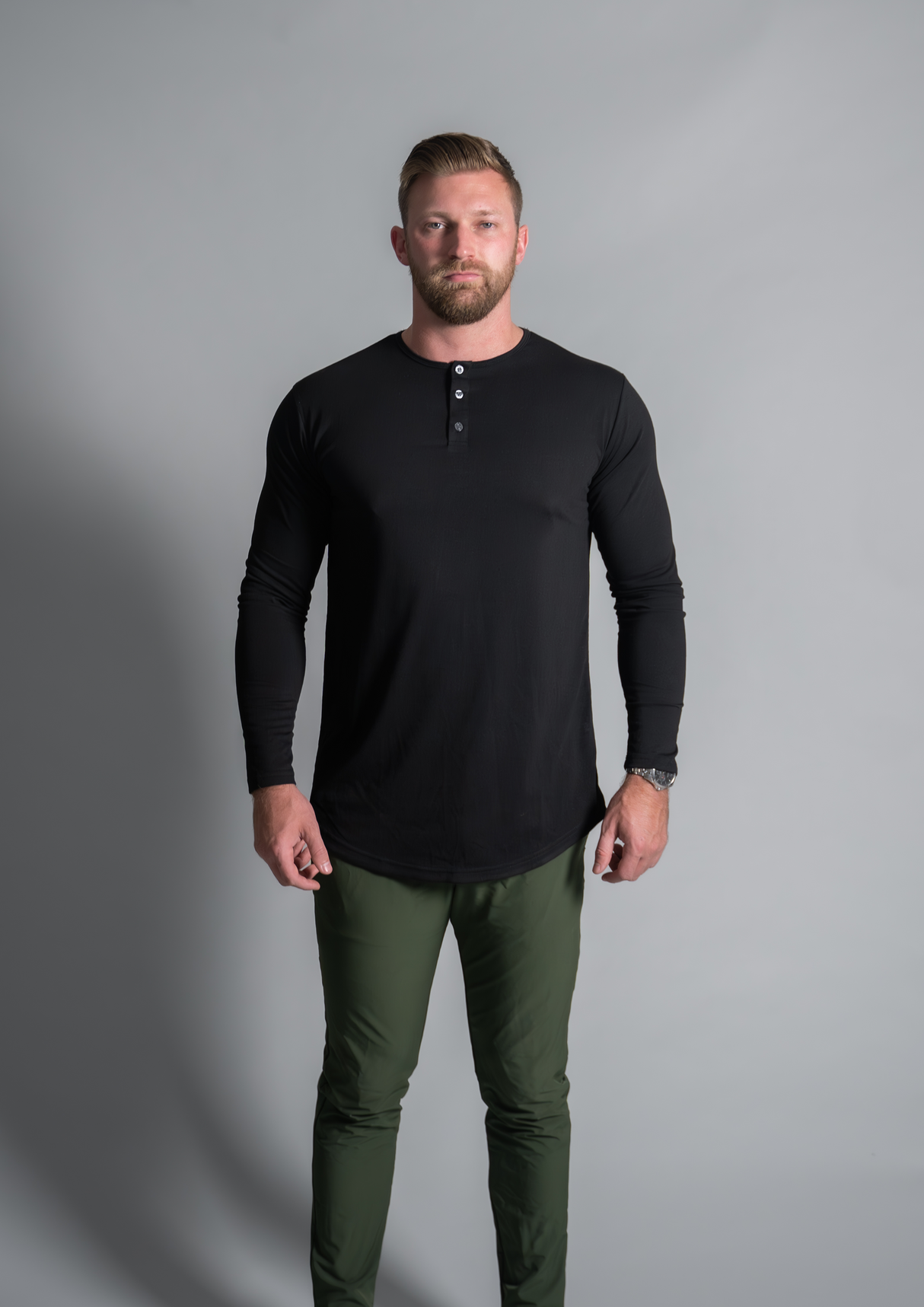 L/S Henley Curved Hem from Ten/10 Apparel