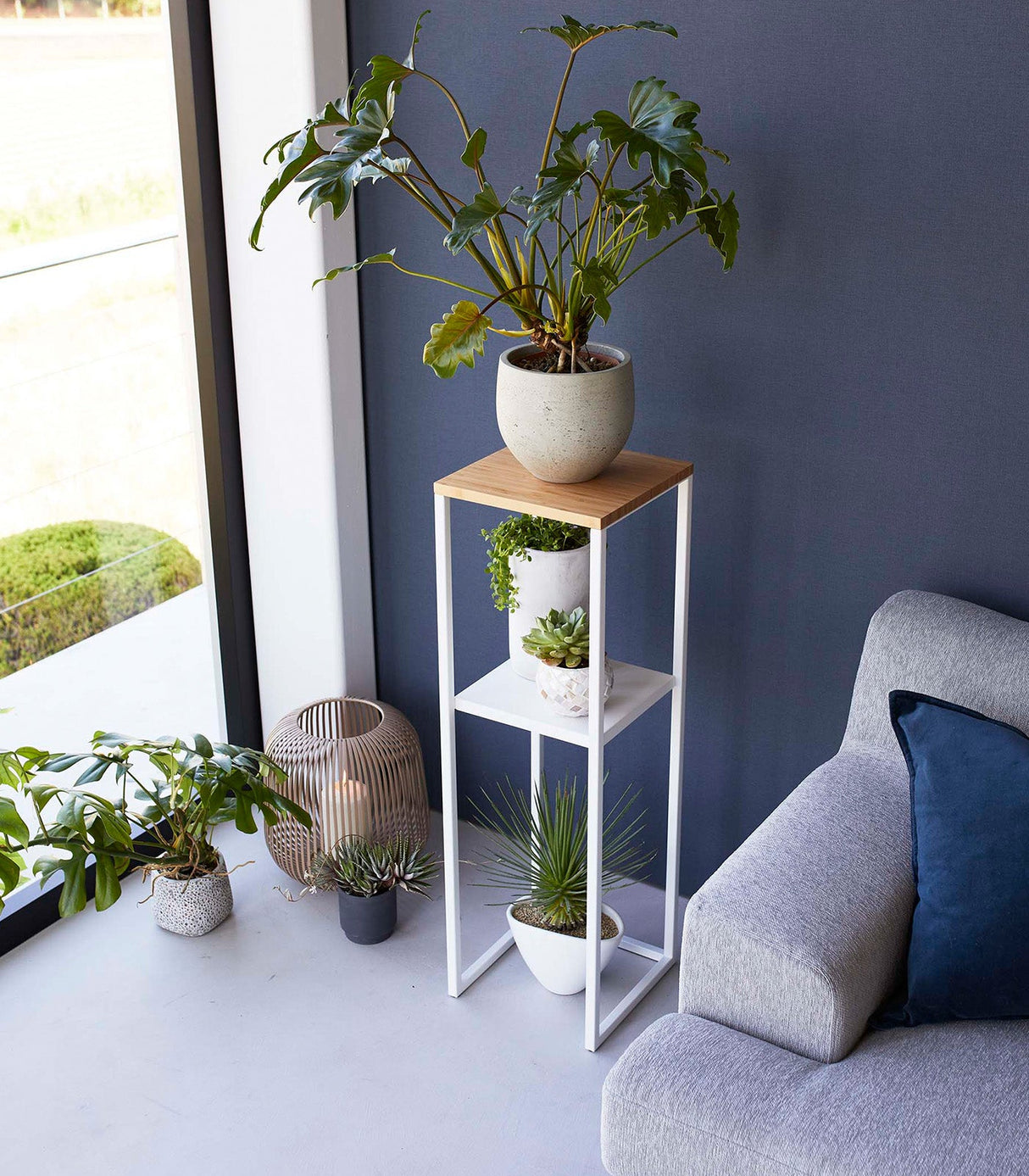 Two-Tier Display & Storage Shelf (31.5" H)  - Steel + Wood from Yamazaki Home