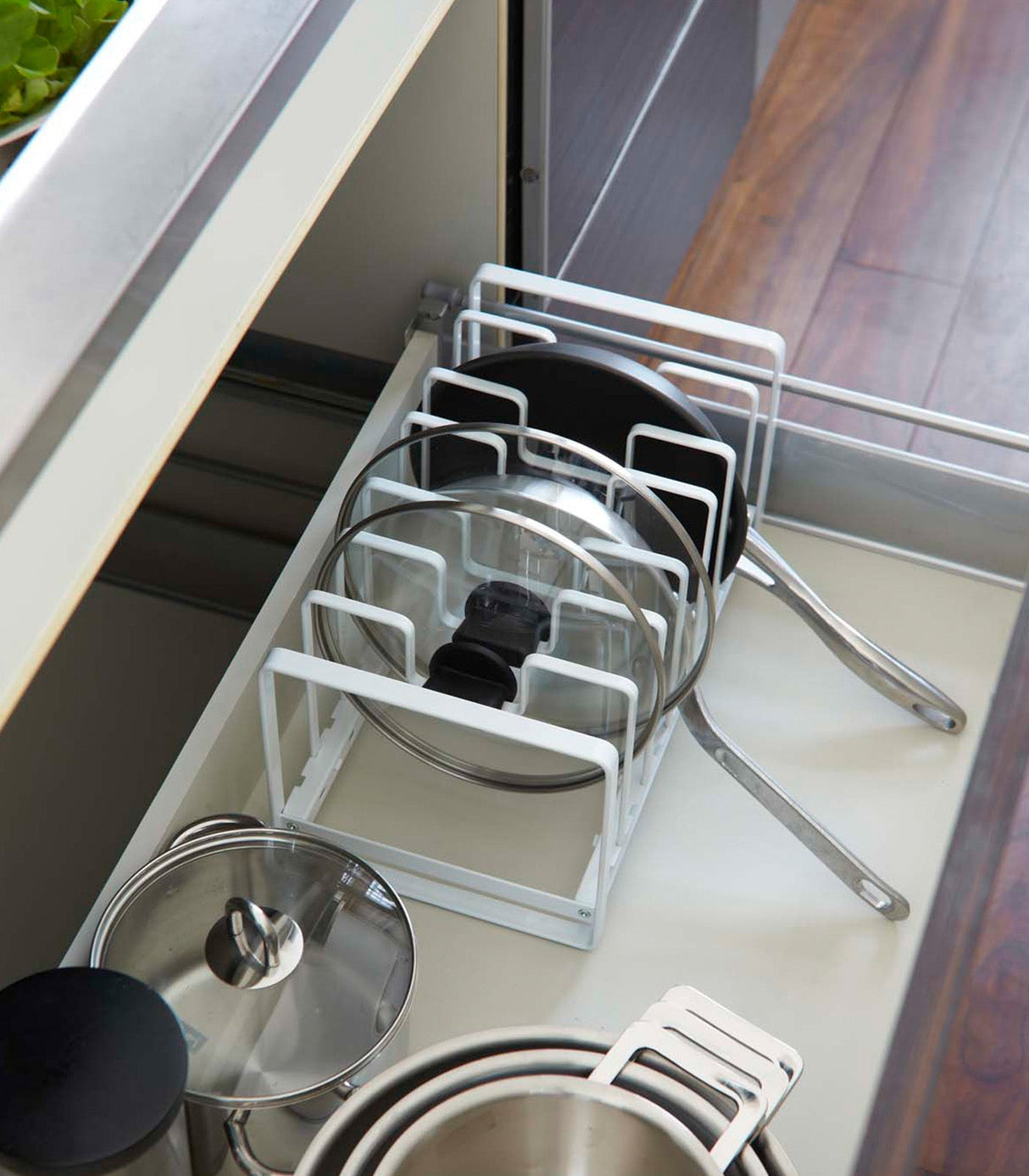 Adjustable Pot Lid and Frying Pan Organizer - Steel from Yamazaki Home