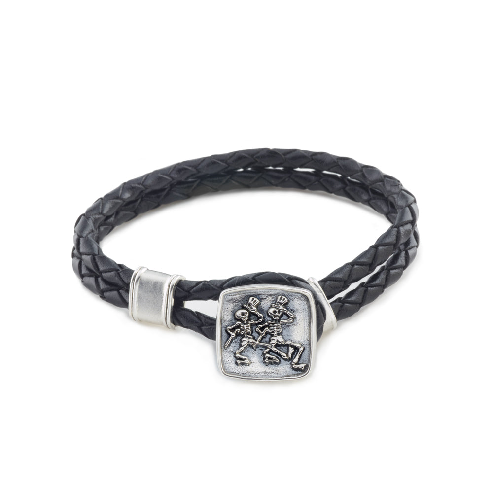 Dancing Skeletons Sterling Silver Leather Bracelet from Cynthia Gale New York