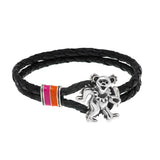 Dancing Bear Sterling Silver, Orange and Pink Enamel & Leather Bracelet from Cynthia Gale New York