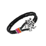 Dancing Bear Sterling Silver, Orange and Pink Enamel & Leather Bracelet from Cynthia Gale New York