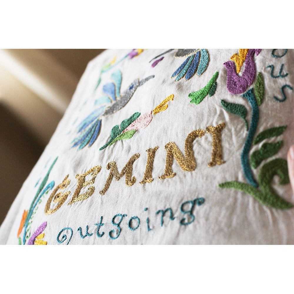 Gemini Astrology Hand-Embroidered Pillow by Cat Studio from Quirks!