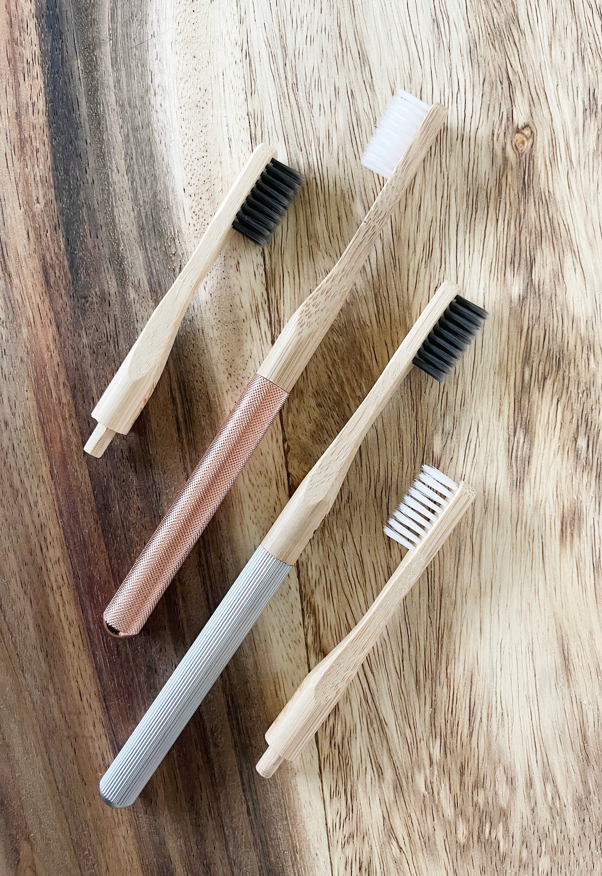 Replaceable Bamboo Toothbrush Aluminum Handle - Soft White Bristles from Lucky Teeth