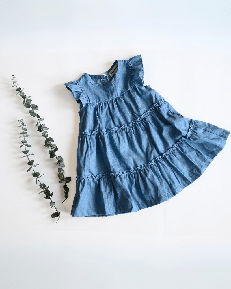 Georgie Tiered Flutter Sleeve Dress - Light Denim from Bailey's Blossoms