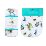 Gift Set: Alabama Baby Muslin Swaddle Blanket and Burp Cloth/Bib Combo from Little Hometown