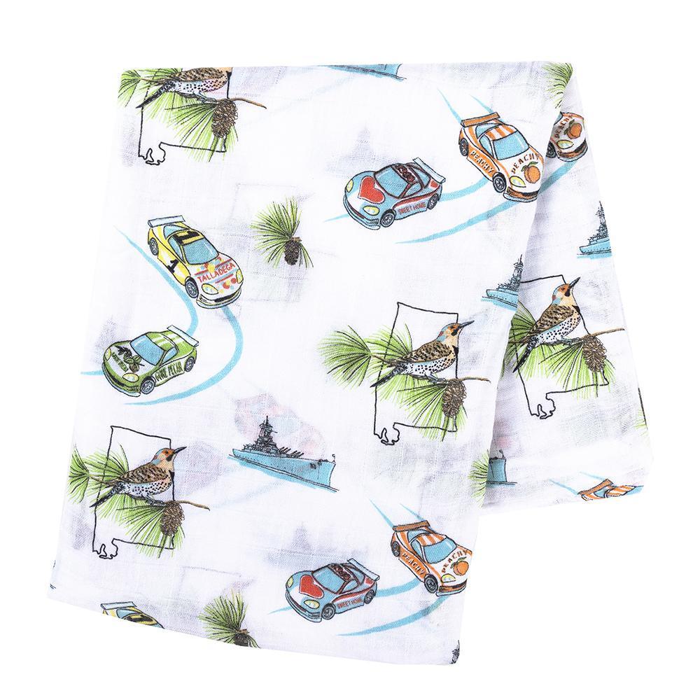 Gift Set: Alabama Baby Muslin Swaddle Blanket and Burp Cloth/Bib Combo from Little Hometown