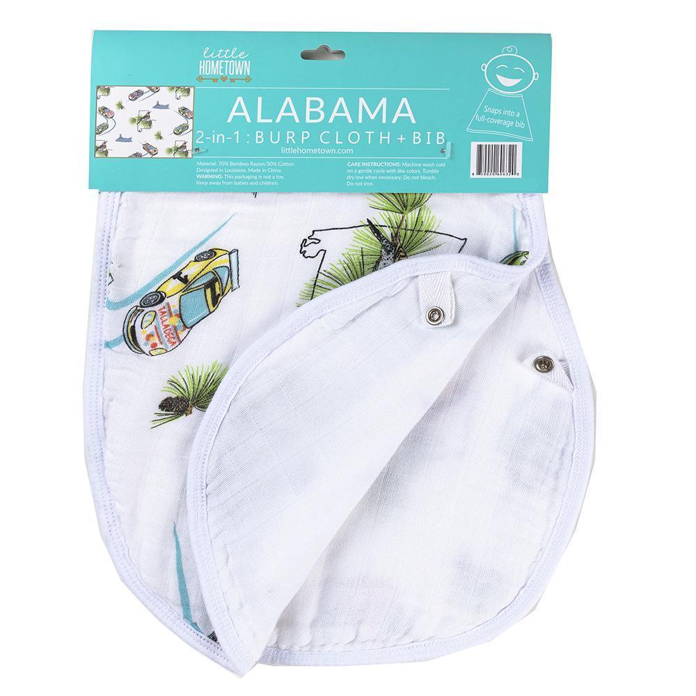 Gift Set: Alabama Baby Muslin Swaddle Blanket and Burp Cloth/Bib Combo from Little Hometown