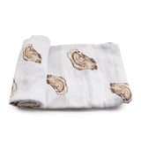 Gift Set: Aw Shucks! Oyster Baby Muslin Swaddle Blanket and Burp Cloth/Bib Combo from Little Hometown