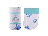 Gift Set: Blue Crab Baby Muslin Swaddle Blanket and Burp Cloth/Bib Combo from Little Hometown