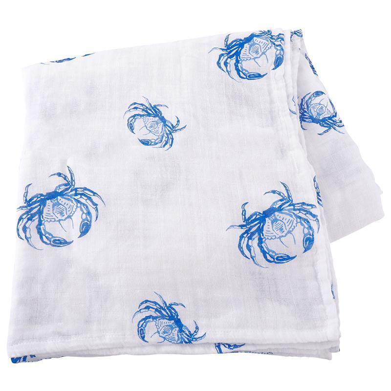 Gift Set: Blue Crab Baby Muslin Swaddle Blanket and Burp Cloth/Bib Combo from Little Hometown