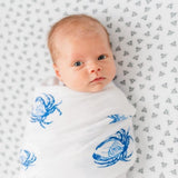 Gift Set: Blue Crab Baby Muslin Swaddle Blanket and Burp Cloth/Bib Combo from Little Hometown