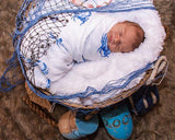 Gift Set: Blue Crab Baby Muslin Swaddle Blanket and Burp Cloth/Bib Combo from Little Hometown