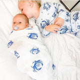 Gift Set: Blue Crab Baby Muslin Swaddle Blanket and Burp Cloth/Bib Combo from Little Hometown