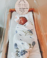 Gift Set: Bluebonnets Baby Muslin Swaddle Blanket and Burp Cloth/Bib Combo from Little Hometown