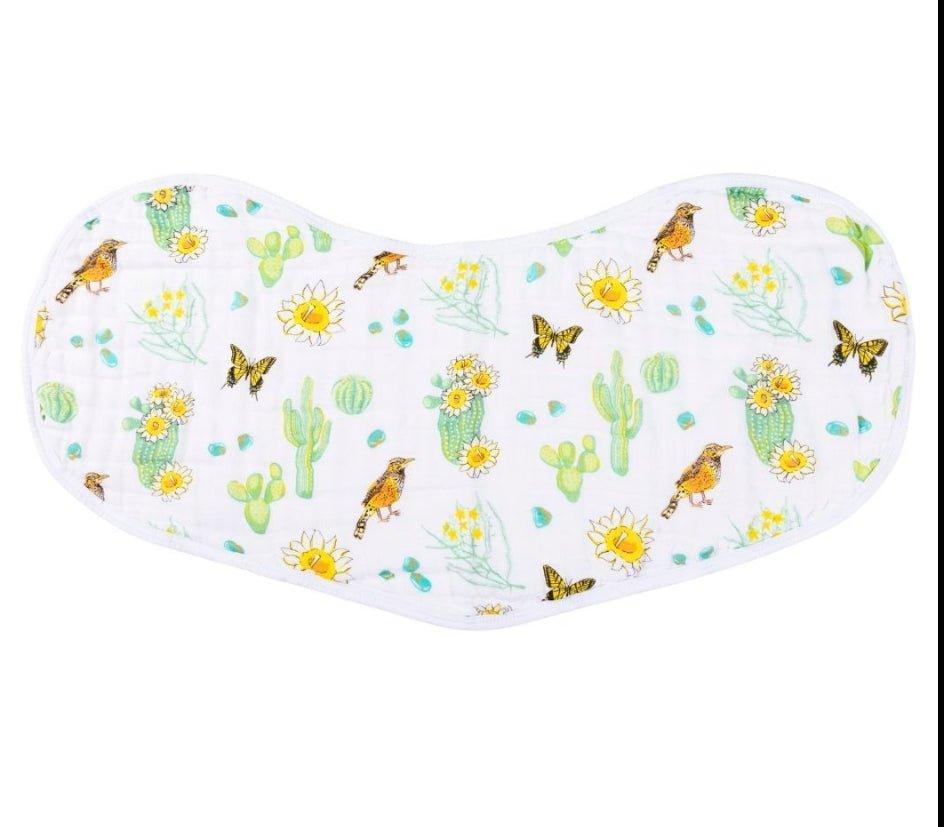 Gift Set: Cactus Blossom Baby Muslin Swaddle Blanket and Burp/Bib Combo from Little Hometown