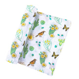 Gift Set: Cactus Blossom Baby Muslin Swaddle Blanket and Burp/Bib Combo from Little Hometown