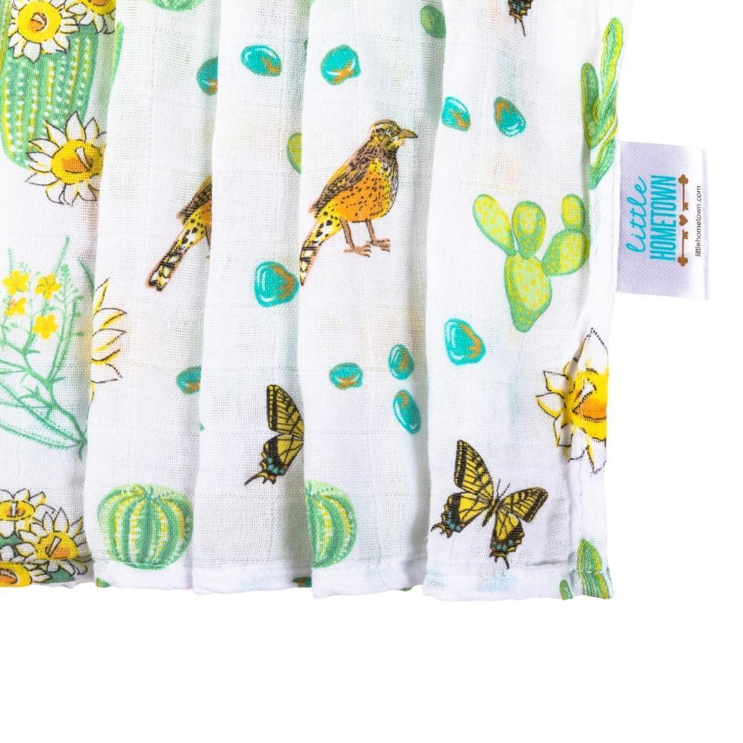 Gift Set: Cactus Blossom Baby Muslin Swaddle Blanket and Burp/Bib Combo from Little Hometown