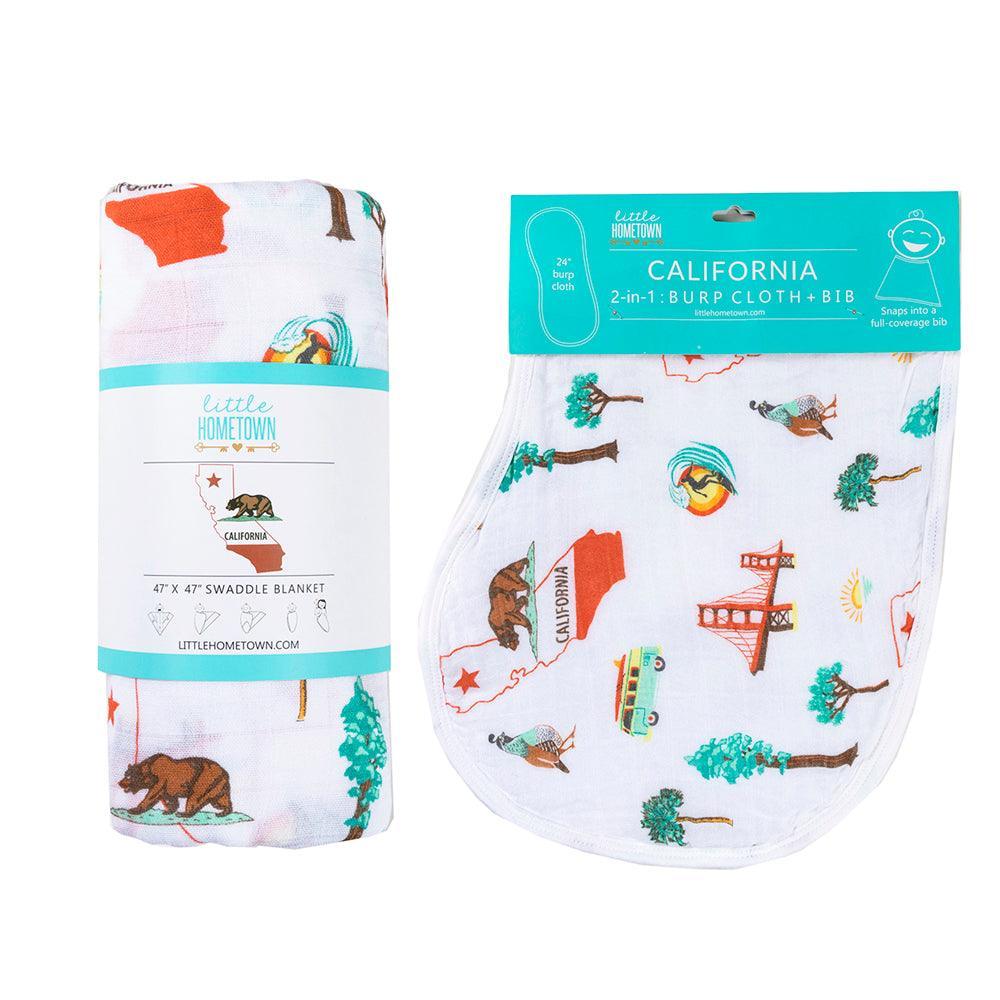 Gift Set: California Baby Muslin Swaddle Blanket and Burp Cloth/Bib Combo from Little Hometown