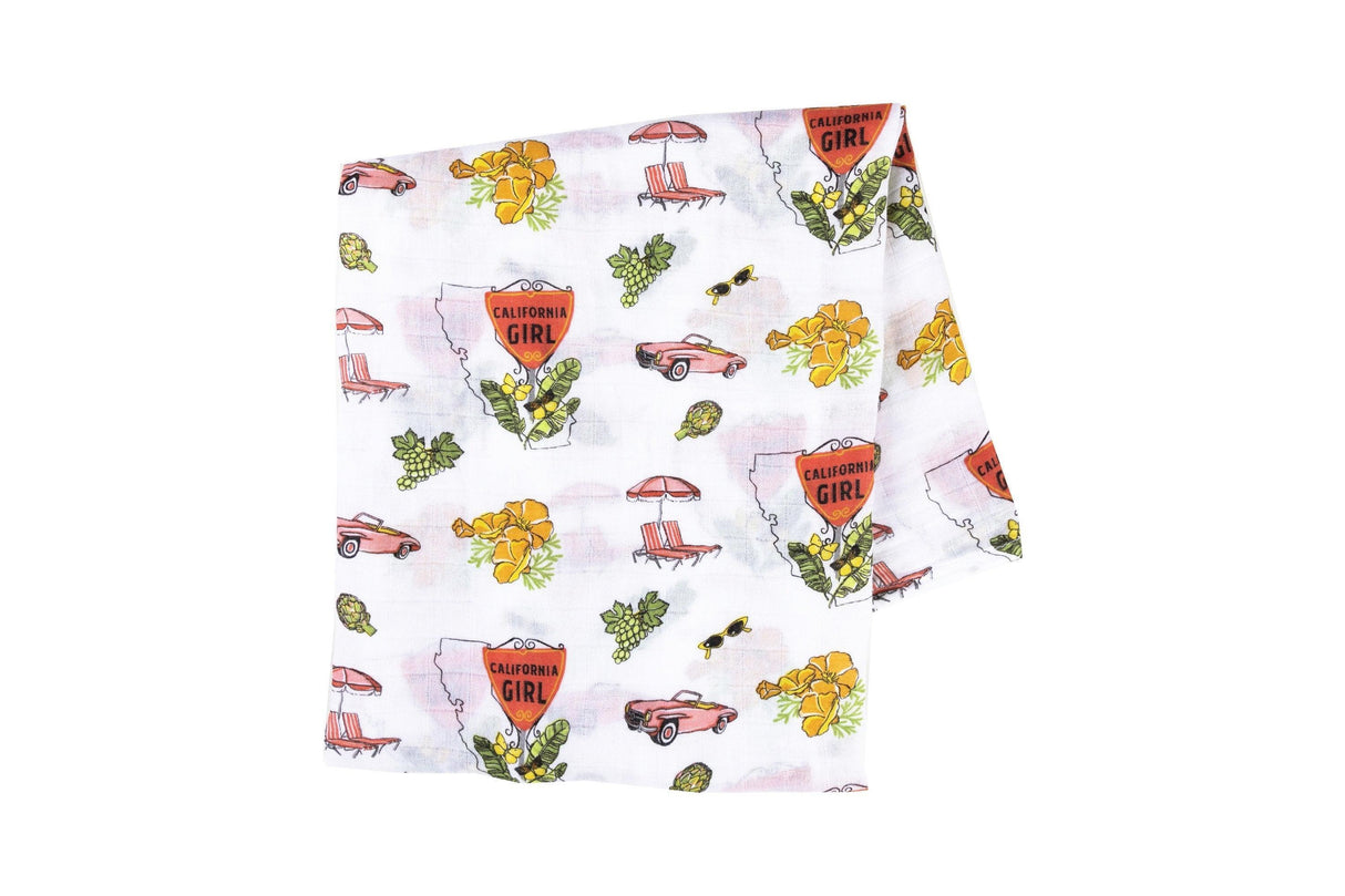 Gift Set: California Girl Muslin Swaddle Blanket and Burp Cloth/Bib Combo from Little Hometown