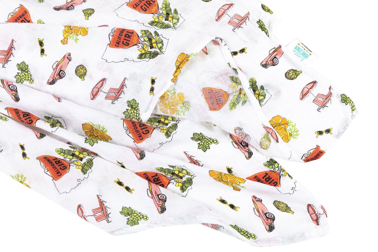 Gift Set: California Girl Muslin Swaddle Blanket and Burp Cloth/Bib Combo from Little Hometown