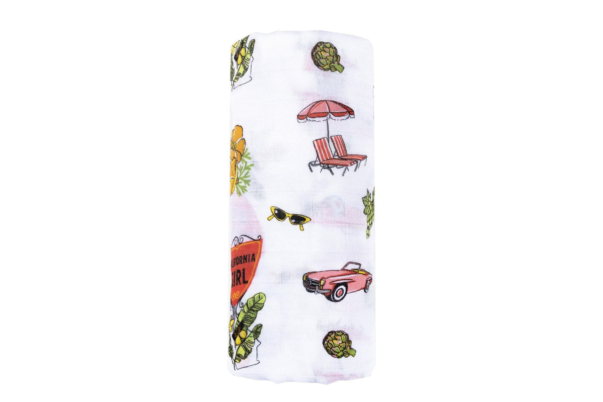 Gift Set: California Girl Muslin Swaddle Blanket and Burp Cloth/Bib Combo from Little Hometown