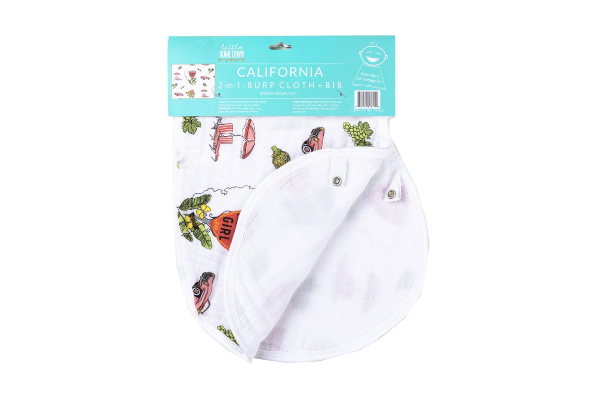 Gift Set: California Girl Muslin Swaddle Blanket and Burp Cloth/Bib Combo from Little Hometown