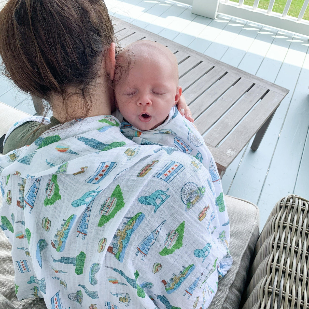 Gift Set: Chicago Baby Muslin Swaddle Blanket and Burp Cloth/Bib Combo from Little Hometown