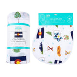 Gift Set: Colorado Baby Muslin Swaddle Blanket and Burp Cloth/Bib Combo from Little Hometown