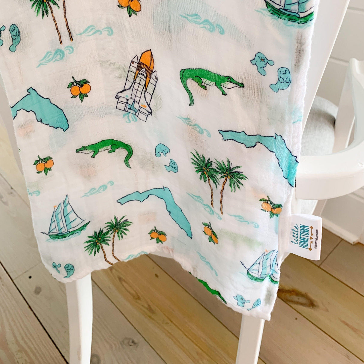 Gift Set: Florida Baby Muslin Swaddle Blanket and Burp Cloth/Bib Combo from Little Hometown
