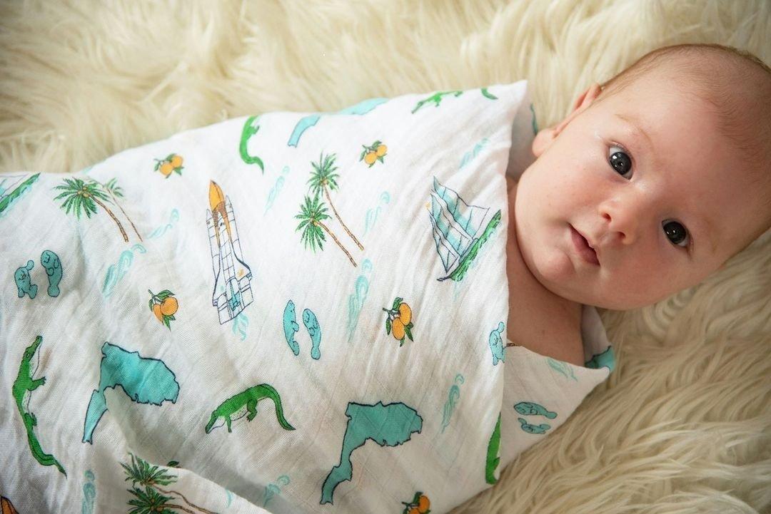 Gift Set: Florida Baby Muslin Swaddle Blanket and Burp Cloth/Bib Combo from Little Hometown