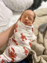 Gift Set: Heads Tails Crawfish Lobster Baby Muslin Swaddle Blanket and Burp Cloth/Bib Combo from Little Hometown