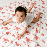 Gift Set: Heads Tails Crawfish Lobster Baby Muslin Swaddle Blanket and Burp Cloth/Bib Combo from Little Hometown