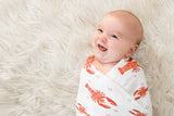 Gift Set: Heads Tails Crawfish Lobster Baby Muslin Swaddle Blanket and Burp Cloth/Bib Combo from Little Hometown