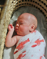Gift Set: Heads Tails Crawfish Lobster Baby Muslin Swaddle Blanket and Burp Cloth/Bib Combo from Little Hometown