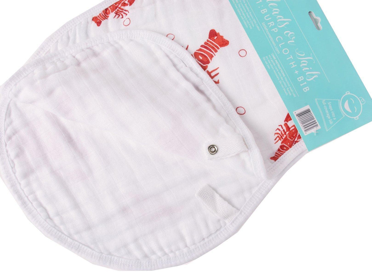 Gift Set: Heads Tails Crawfish Lobster Baby Muslin Swaddle Blanket and Burp Cloth/Bib Combo from Little Hometown