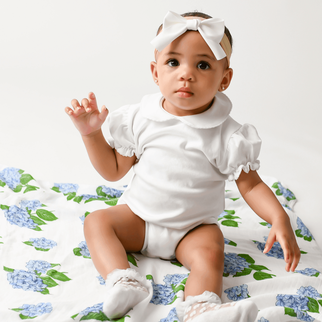 Gift Set: Hydrangeas Baby Muslin Swaddle Blanket and Burp Cloth/Bib Combo from Little Hometown
