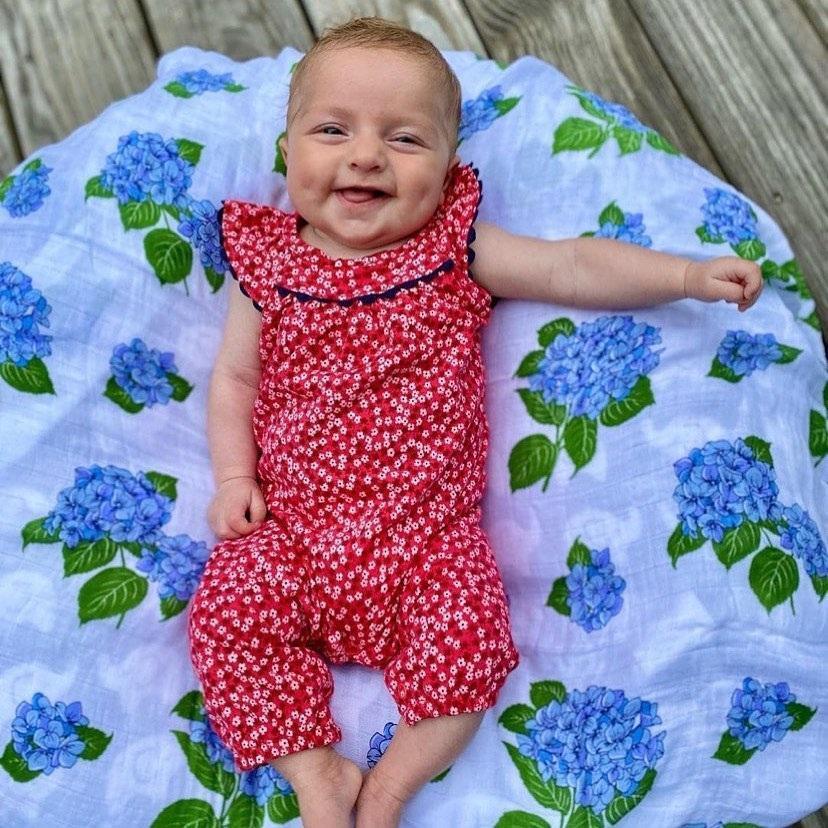 Gift Set: Hydrangeas Baby Muslin Swaddle Blanket and Burp Cloth/Bib Combo from Little Hometown